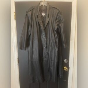 Vintage Y2K Leather Black Trench Coat XL pockets